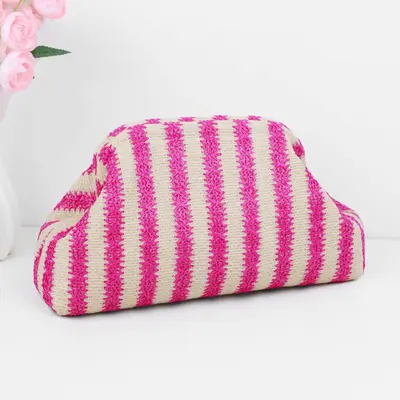 Imitation Straw Woven Cosmetic Bag, Rainbow Stripe, Large Capacity - 11