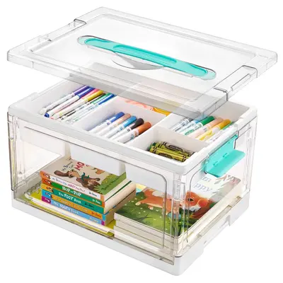 Portable Divided Storage Box 24QT, Transparent Toy and Stationery Organizer - 8