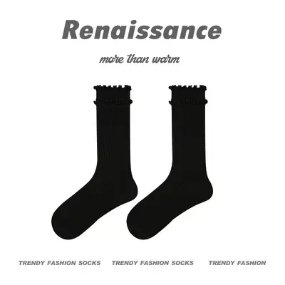 Damen-Mittellange Spitzensocken, Dopamin-Einfarbig, Frühling und Herbst - 7
