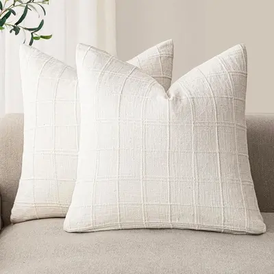 Cross-Pattern Pillowcase, Coarse Sand Bamboo Texture, Solid Colour, for Living Room Sofa - 7