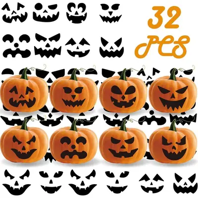 Halloween Pumpkin Face Decoration Stickers, Self-Adhesive