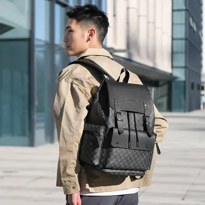 Men's Plaid Backpack, Laptop Compartment, Large Capacity Business - 1