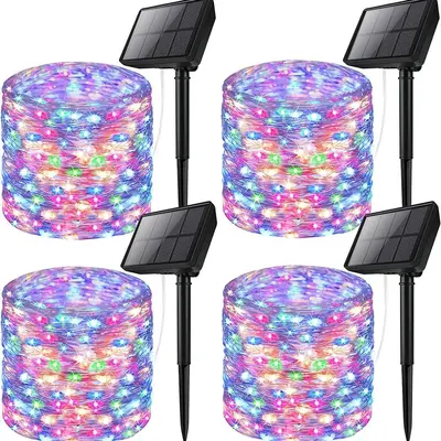 8-Function Solar Copper Wire LED String Lights for Outdoor Use - 8