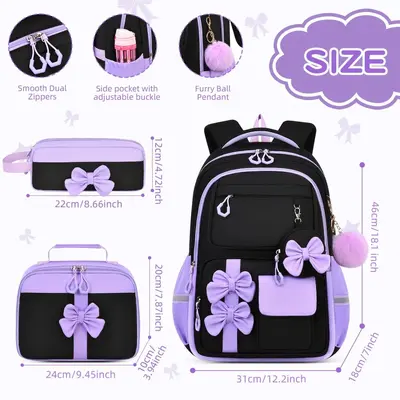 Primary School Backpack Set, Three-Piece, Bow Design, Girls, Large Capacity - 2