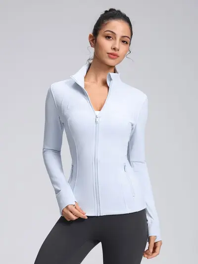 Define Long Sleeve Women's Yoga Top, Stand Collar, Thick Fabric