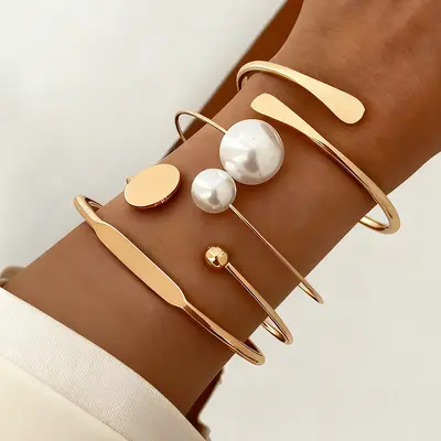 3er-Set geometrische mehrschichtige Wickel-Damenarmband im Punk-Stil - 12