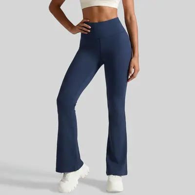 Geniş paçalı dikişsiz yoga çan pantolon, yüksek bel, karın kontrollü, yüksek elastikiyet