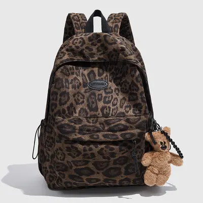 Leopard Print Large-Capacity Laptop Backpack, Korean Style School Bag - 7