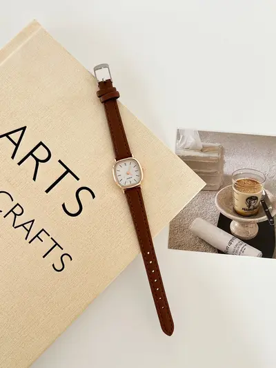 Korean-style quartz watch, leather strap, women's - 11