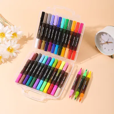 72-Color Acrylic Marker Pens, Soft Dual-Tip for Kids' Drawing - 12