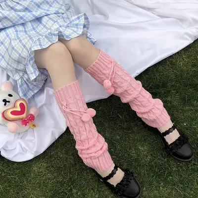 White Fuzzy Leg Warmer Sock Covers for Women, Japanese Style, Autumn Winter - 9