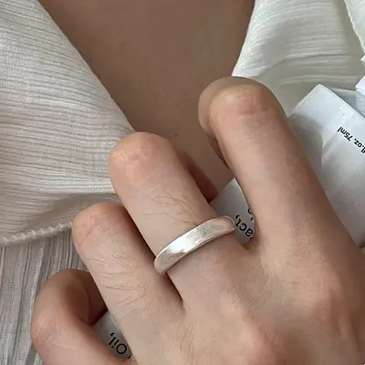 925 silver matte ring women, simple and versatile