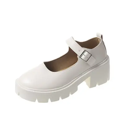 Women's 2022 Spring British College Style Glossy Leather Mary Jane Shoes, Thick Sole - 8