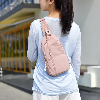 Women's chest bag, multi-compartment crossbody mini backpack, nylon - 4