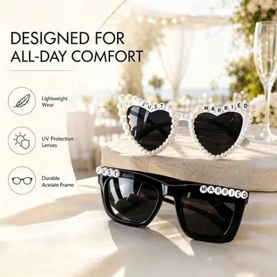 Just MARRIED Engagement Party Sunglasses with Pearl Hearts
