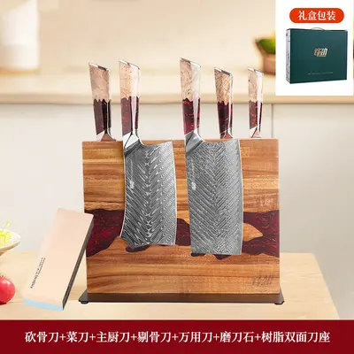 大马士革厨房刀具套装5件套多款式套刀家用菜刀乔迁入伙礼品礼盒 - 12