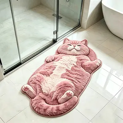 Realistic Cat Imitation Cashmere Bath Mat, Thick Absorbent Bedroom Rug