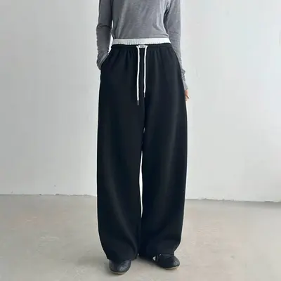 大码纯色高腰显瘦弹力束脚休闲裤女2026新款直筒阔腿裤长裤女裤子