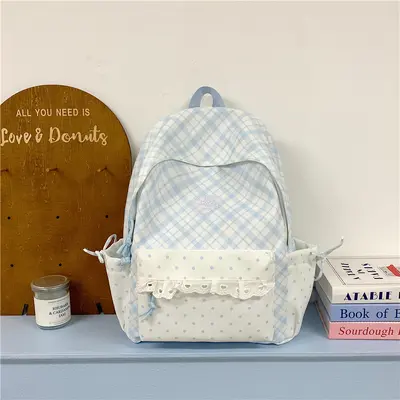 Japanese-Style Schoolbag for Girls, Junior High, Plaid Backpack - 6