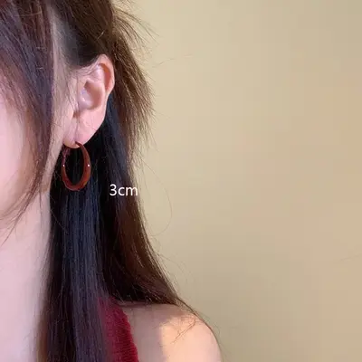 Retro Hong Kong style Ankora red earrings autumn and winter flat ring earrings women's high-end earrings feminine earrings earrings - 6