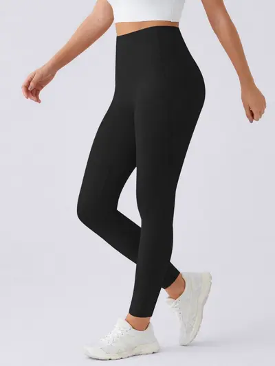 Solid Color Yoga Pants with Side Pockets, Nude-Feel Sports Shorts - 10