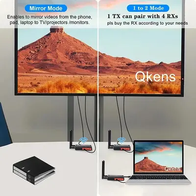 Kablosuz HDMI Ekran Yansıtma Cihazı Yüksek Çözünürlüklü Ses İletim Uzatıcı 250 Metre Kablosuz Görüntü Aktarım Desteği Bir Verici Dört Alıcı