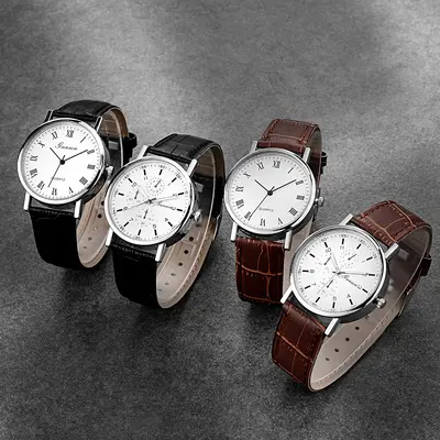 Luxuriös aussehende Nischenquarzuhren für Herren vom Hersteller, Herrendekorative Uhren im Großhandel, schlichte Herrenuhr mit Lederarmband. - 3