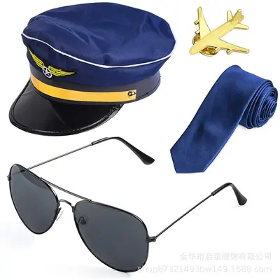 Halloween Pilot Captain Costume Set with Hat and Uniform - 8