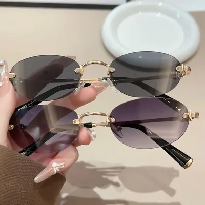 Frameless Round Sunglasses for Women - 5