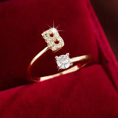26 Letter Zircon Open Ring Women Micro-inlaid - 3