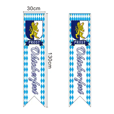 Oktoberfest Blue and White Checkered Tablecloth and Flag Set - 8