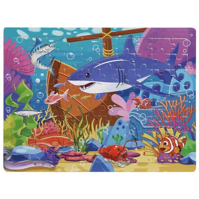 Ahşap 80 Parça Puzzle, Karikatür Dinozor ve Hayvanlar - 12