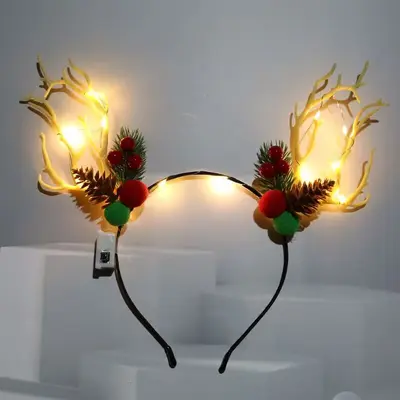 Shiny Deer Antler Headband with Flashing LED Lights for Christmas Parties - 13