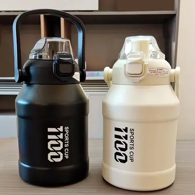 316 Paslanmaz Çelik Termos Su Bardağı 1 Litre Pipetli Soğuk Tutan Taşınabilir Spor Şişesi - 1