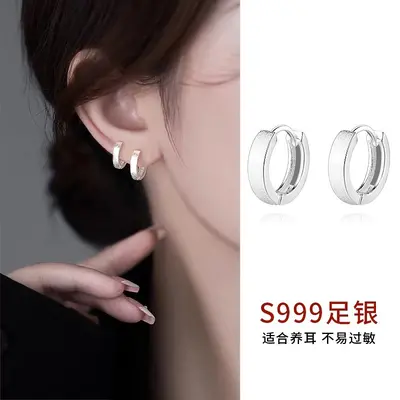 Silver earrings, S999, brushed finish, simple