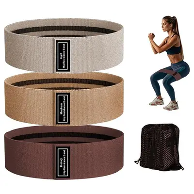 Yoga Resistance Band Set, Polyester-Cotton Woven Glute Loop, Squat Fitness Loops - 5