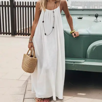 Women's Solid Color Backless Spaghetti Strap Home Dress - 7