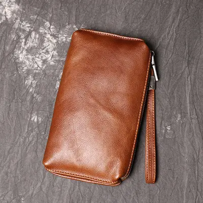Men's Genuine Leather Clutch Bag, Women's Soft Leather Long Wallet, Cowhide - 7