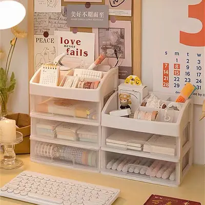 Desktop storage box with drawers for office and cosmetics - 1
