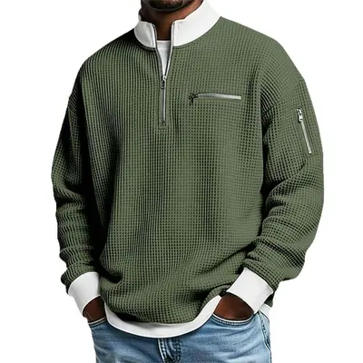Cross-Border American Amazon Bestseller Stehkragen Kontrastfarben Reißverschluss Kapuzenpullover Herren Sport Fashion Langarm Casual Herrenbekleidung