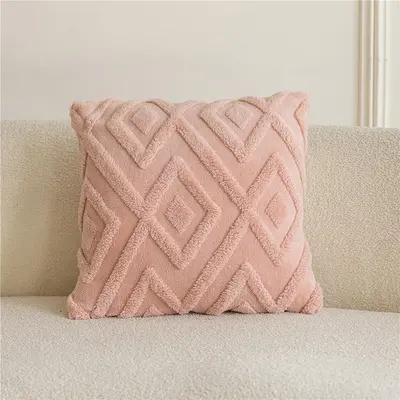 Diamond-patterned grid plush pillowcase modern minimalist home decor cushion cover living room solid color sofa pillow cushion - 11