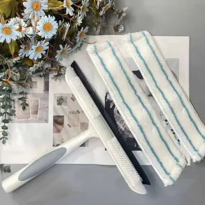 Double-Sided Microfiber Window Cleaner with 2-in-1 Replacement Squeegee Head - 2