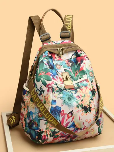 Women's Canvas Backpack, Large Capacity, Printed, Travel - 1
