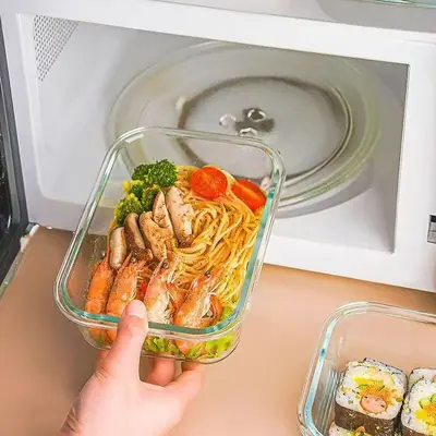 Hitzebeständige Glasspeiseschüssel über Grenzen hinweg, hochborsilikatdampfgarbarer Mikrowellenheizbehälter, lebensmittelgerechter Glasspeicherbehälter TEMU - 4