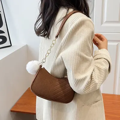 Women's Fuzzy Crossbody Bag, Retro Style, Small Square - 3