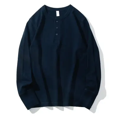 Herren Henley-Langarmshirt, 100% reine Baumwolle, Weiß - 13
