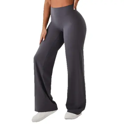 Kadın Yüksek Bel Geniş Paça Yoga Pantolonu Nefes Alabilen Şekillendirici Spor Pantolon