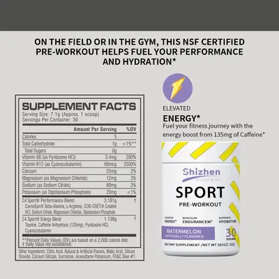 Pre-workout powder watermelon flavor sports nutrition