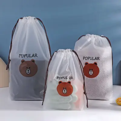 Stokta PE ayı büzgülü çanta basit saklama çantası EVA toz geçirmez şeffaf buzlu çanta büzgülü ambalaj küçük çanta
