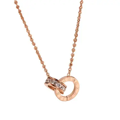 Titankarbonstahl Doppelring-Halskette, 18K Roségold vergoldet - 3